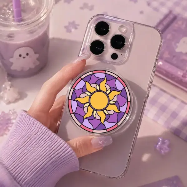 Tangled Sun Stained Glass MagSafe Phone Grip, Purple Aesthetic MagSafe PopSocket, Cute Rapunzel Sun Magnetic Phone Holder, Gift for Her