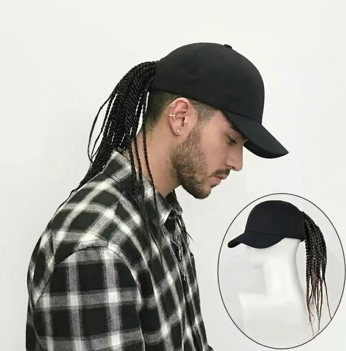 Hip-Hop Punk Baseball Cap with Braided Dreadlock Wig Adjustable Snapback High-Temperature Fiber Black Brown 35.05cm 44.96cm for Motorcycle Style Urban Fashion
