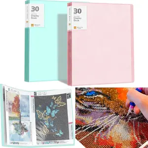 2 Packs A3 Storage Book for Diamond Art Portfolio Folder for Diamond Painting Accessories with 60 Pocket Slevees Protectors (2PCS-Green and pink)