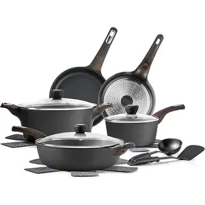 SENSARTE Pots and Pans Set Non stick, Non toxic Healthy Induction Cookware Sets, 14 Pcs Non Stick Kitchen Cooking Set with Frying Pans Set & Saucepan, PFOA PFOS Free, Black