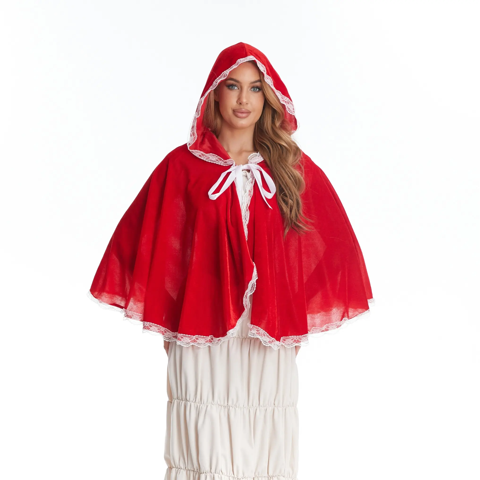 Velvet Red Riding Hooded Velvet Cloak Halloween Christmas Cosplay Party Fancy Cape Clothes Fairy Fabric Gothic Costume