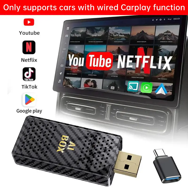 【Yurnlv】Mini Al Box -Streaming Netflix/Youtube/Tiktok/Google Play to your car! 3 in 1 Wireless CarPlay and Android Auto Adapter suitable for Factory w
