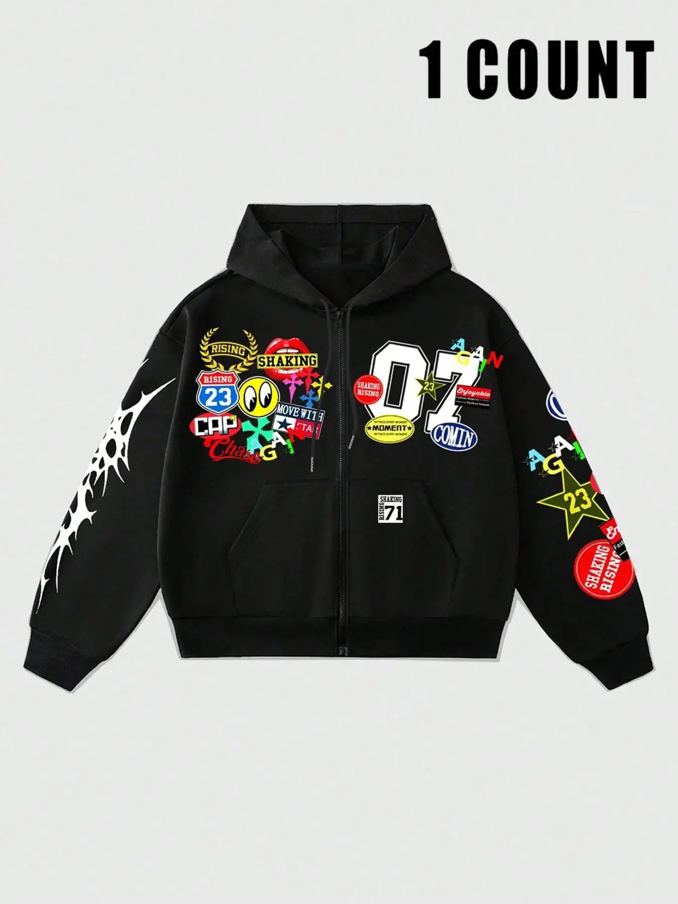 Y2K Style Unisex dopamine Color Pattern Graphics Print Casual Fashion Hooded Sweatshirt, Fall & Winter Long Sleeve Zipper Pullover, Vintage Streetwear Gift,Black Friday holiday gifts, Graphic Hoodie