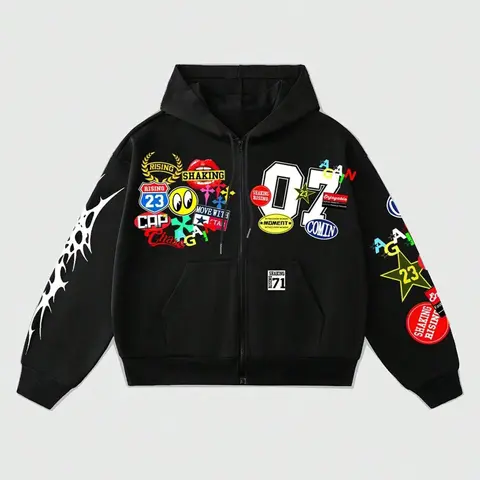 Y2K Style Unisex dopamine Color Pattern Graphics Print Casual Fashion Hooded Sweatshirt, Fall & Winter Long Sleeve Zipper Pullover, Vintage Streetwear Gift,Black Friday holiday gifts, Graphic Hoodie, Graphic Hoodies