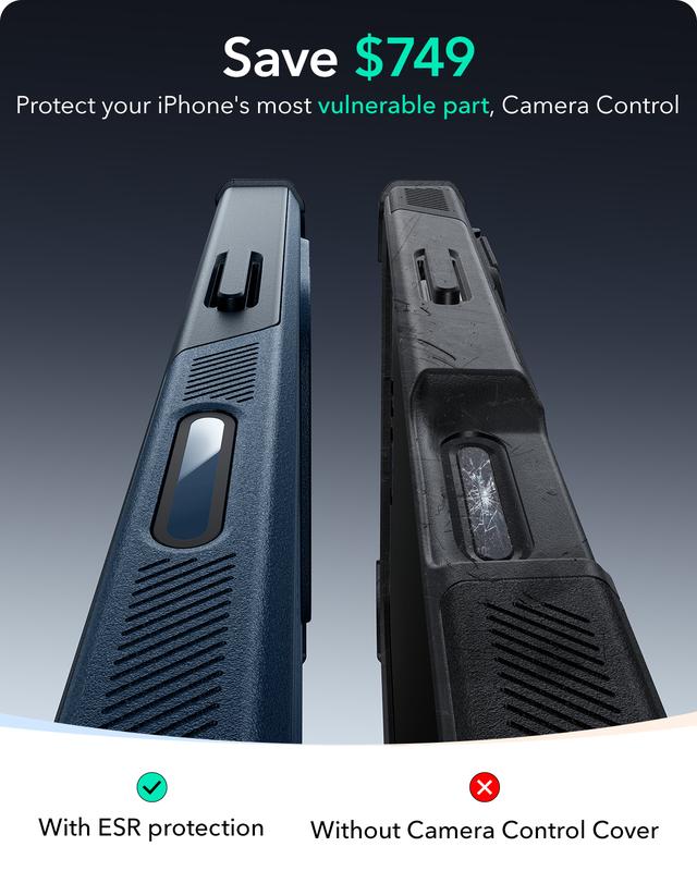 ESR for iPhone 17/16/15 Case with Stash Stand, Camera Control, 23FT Military-Grade Shock-Absorbing Drop Protection, Compatible with MagSafe Accessories, Magnetic Cyber Series