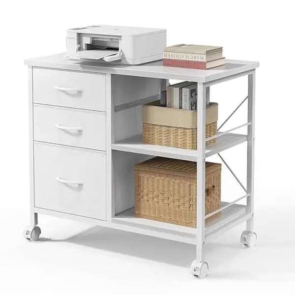 3-layer mobile filing cabinet, printer stand with storage, office storage cabinet with drawers and back support strips