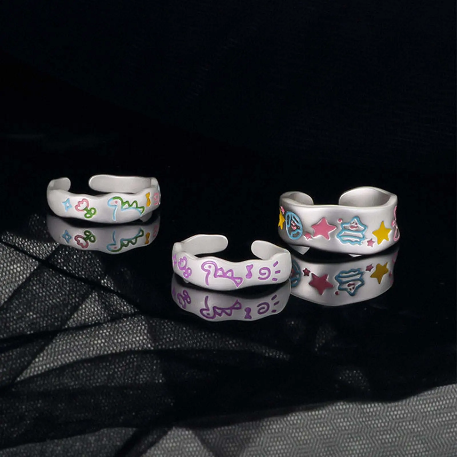 Adjustable Dinosaur Ring with Colorful Enamel, Funky Silver-Toned Metal Open Band for Casual Wear, Unisex Statement Jewelry, Animal, Adjustable Rings, Rings