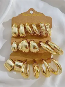18-piece set of women's earrings. Stylish, simple, large earrings with a high - end feel. Fashionable and niche C - shaped bean - drop earrings. Golden - colored ear jewelry. Suitable for women's parties and dates. Minimalist style women's jewelry