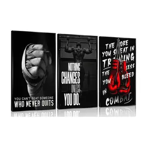 3Pcs Boxing Sports Canvas Wall Art Boxing Gloves Fitness Motivational Quote Painting Picture Wall Decor Black and White Exercise Poster Print Artwork for Teen Room Dorm Gym Livingroom Home Decoration【UNFRAMED】