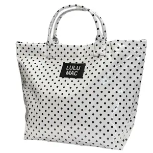 Women's Black and White Polka Dot Lulu Mac Plastic Coated Tote Bag, Casual, Lightweight, Multi-Function, with Sturdy Shoulder Straps