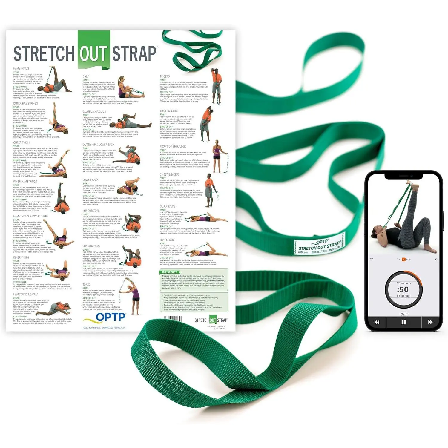 OPTP The Original Stretch Out Strap with Exercise Poster, USA Made Top Choice Stretch Out Straps for Physical Therapy, Yoga Stretching Strap or Knee Therapy Strap