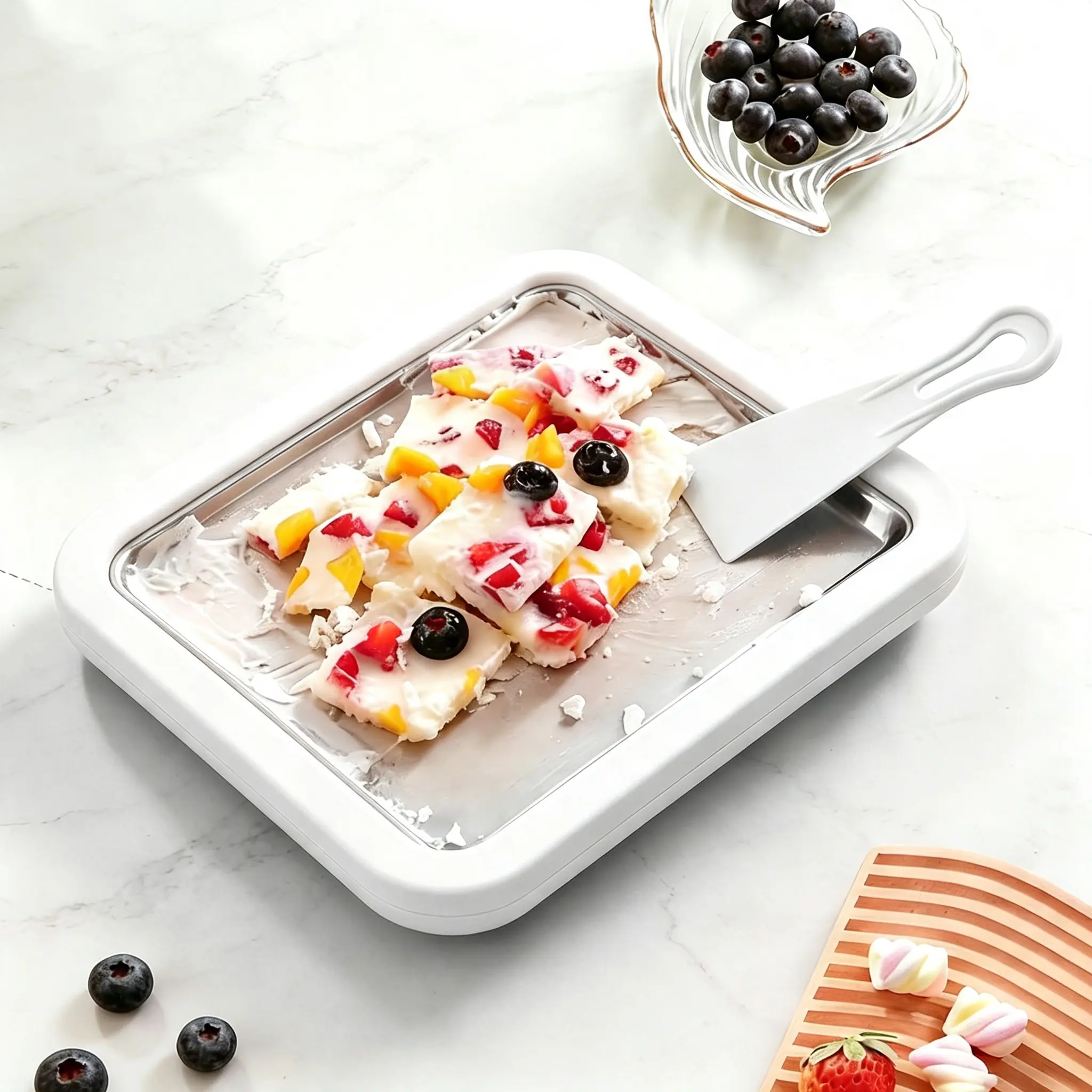 Stainless-Steel Instant Rolled Ice Cream Maker with 2 Spatulas, Reusable DIY Tray for Homemade Gelato, Yogurt & Sorbet, Perfect Gift for Birthdays for Kids & Parent-Child Family Fun