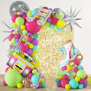 80S 90S Party Decorations, 167Pcs Neon Balloons Arch Kit With Confetti Music Note Star Disco Ball Balloons For 90S 80S Hip Hop Rock Theme Birthday Photo Props Prom Party