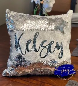 Personalized sequin pillow, silver pillow, pillow with a name, personalized pillow for bedroom, cute girls bedroom decor, bedroom decor silver and white pillow pillowcase set