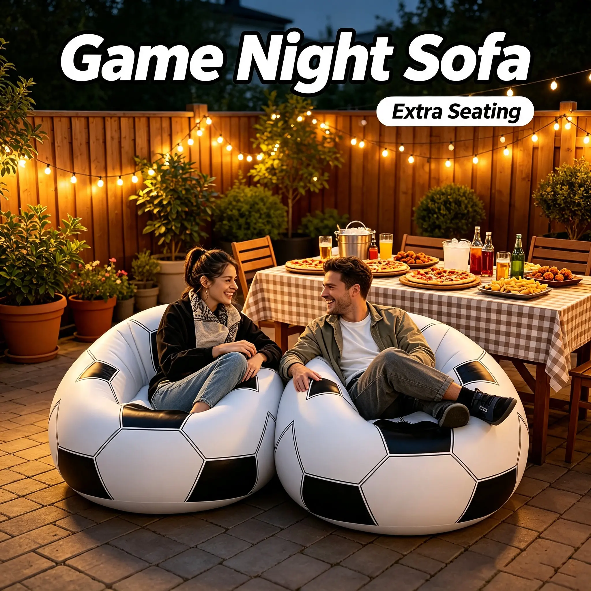 1-Pack Football Pattern Inflatable Fold Lazy Lounger, Sturdy Heavy-Duty PVC Casual Chair, Portable for Camping, Indoor & Outdoor Sports & Outdoor Sleeping Gear (Air Pump Not Included)