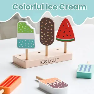 Wooden Ice Cream Toy Set, Includes 6 Mixed Color Ice Creams, Innovative Play, Enhances Color Recognition & Touch Perception