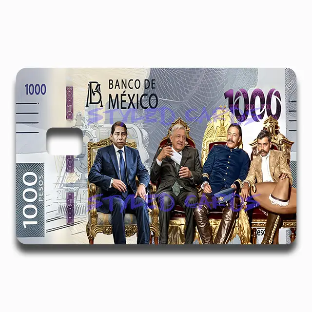 benito,amlo,pancho,zapata billete debit card sticker
