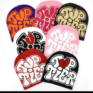 Fashion Unisex Knit Cap Patterned Monogrammed Cap Beanies Heart Letter Hat Cap Mea Culpa Hip Hop Cap Knitwear Casual Winter Warm Hat
