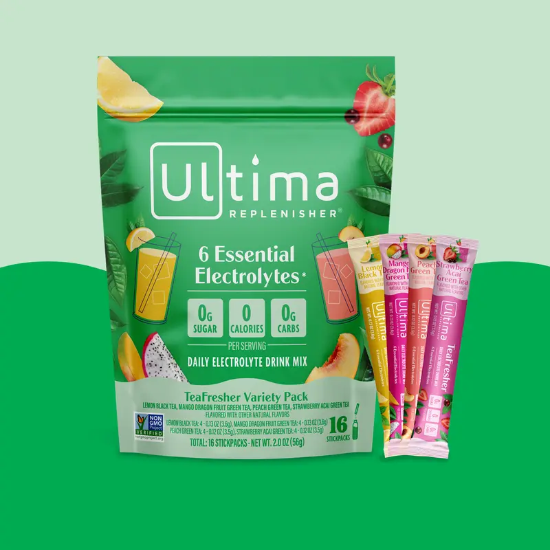 Ultima Replenisher TeaFresher Variety Daily Electrolyte Hydration - 16 Sugar-Free Hydration Packets with Key Electrolytes, Vitamin C & Zinc - Vegan, Keto & Non-GMO