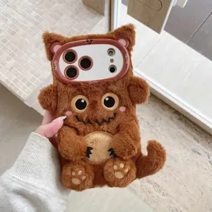 New Fashion Fluffy Plush Monster Smile Pattern Phone Case For iPhone 11 12 14 13 15 16 17 Pro Max Plus Shockproof Warmth Cover