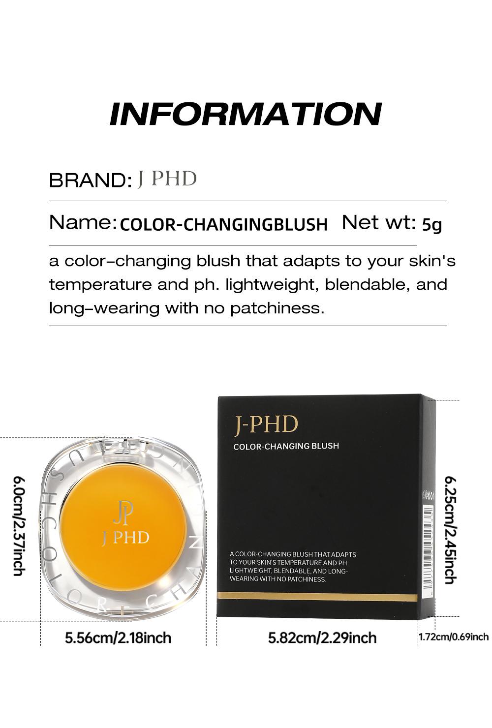 J-PHD Color-changing blush, a magical color-changing powder blush cream that can be used on cheeks, eyes, and lips. It provides long-lasting hydration, brightens skin tone, and has a high-shine yellow cream texture.