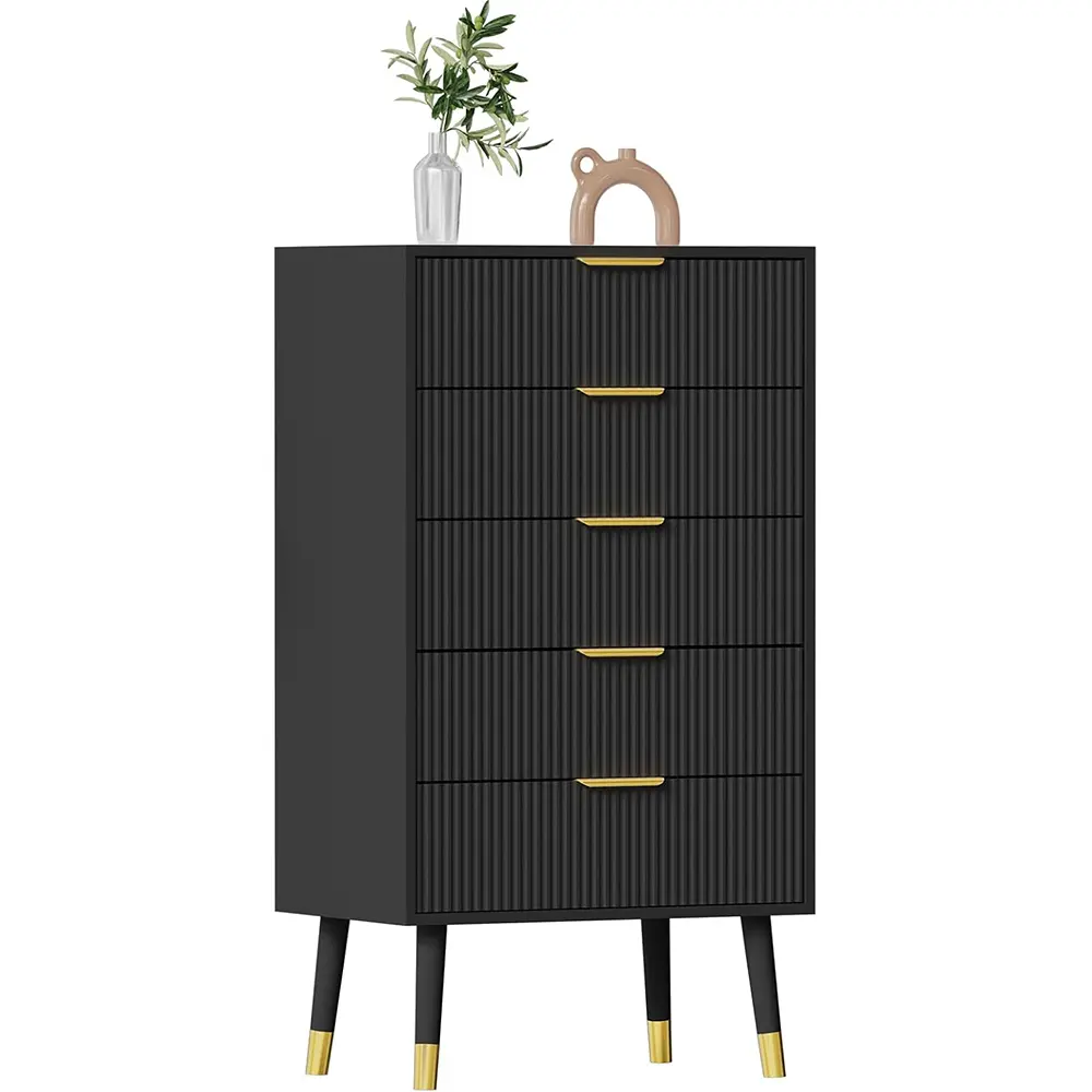 Modern Fluted Panel Dresser with Drawers - 5-Drawer 57in Wide Engineered Wood Chest, Waterproof Unit with Reinforced Frame for Bedroom, Assembly Required