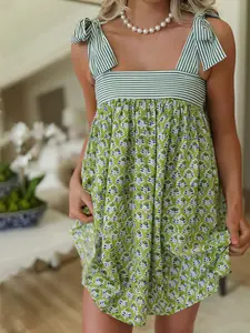 Printed Tie Shoulder Mini Cami Dress