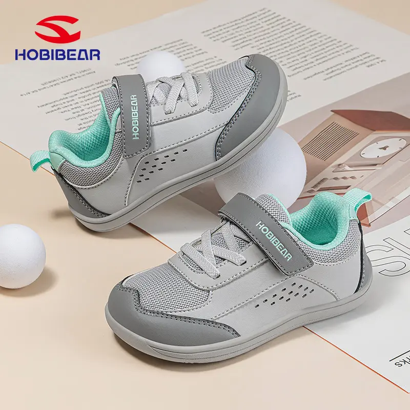 HOBIBEAR Unisex Children's Trainer Footwear - Wide-Fit PU Leather Casual Sneakers, Round Toe, Hook-and-Loop Closure, Durable and Practical Soft Sole