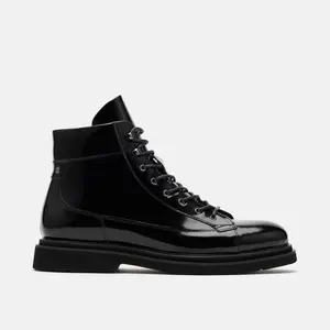 Aiden Black Patent Leather Combat Boots