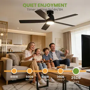 Modern 52 Inch Flush Mount Ceiling Fan with LED Light, Quiet Reversible DC Motor, Remote Control 3 Color Temperatures, Energy Efficient Ceiling Fan for Bedroom Living Room Dining Room