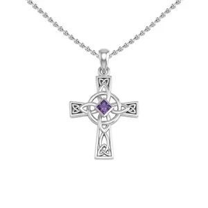 Celtic Cross with NA Recovery Shape Gemstone Sterling Silver Pendant TPD6486