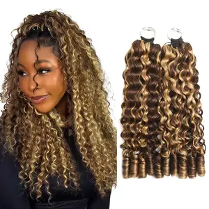 New 2026 Highlight Ombre Ramiss Burmese Curly Honey Blonde 4/27 Crochet Human Hair Pre-Separated 50g/Pack Time-Saving, 40 Strands/Pack Mircale Knots Hot braids,4-5 Packs for Full Head Protective Styles Light Weight No Tension Reusable Feather Crochet