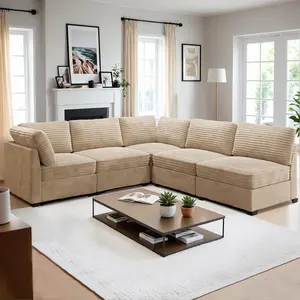 Cloud Modular Sectional Sofa - V-Shaped 5 Seat Plush Corduroy Corner Couch For living Room, Deep Seat, Soft and Luxurious Fabric, Assembly Required