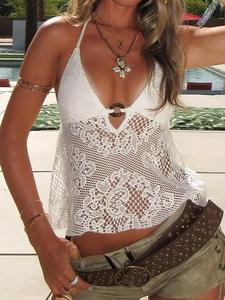 women's hollow out halter neck top, y2k casual bohemian sleeveless top for beach holiday vacation, ladies clothes for summer, womenswear