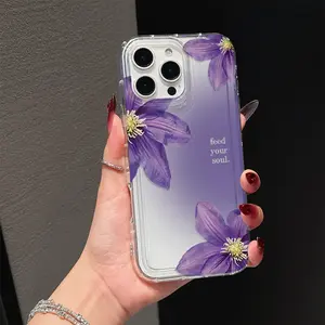 The transparent airbag leopard purple flower pattern Protective phone case is suitable for Apple 11/12/13/14/16/17/15/PRO/PROMAX/PLUS/Air Samsung S22/A52/S23 ULTRA/S20PLUS and other phone models, making it a good choice for boyfriends and holiday gifts.