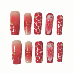 3D Embossed Flower Nail Art Decorations, Handmade Detachable Press-On Nails, Flower Design Nails, Quick Glamorous Look, Perfect for Gifts, 10 Pieces