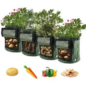 Potato Planting Bags, 7 Gallon 4 Pack, Durable Pe Fabric Planter, with Flip Lid Harvest Window and Handle, for Onions Fruits Tomatoes Vegetables
