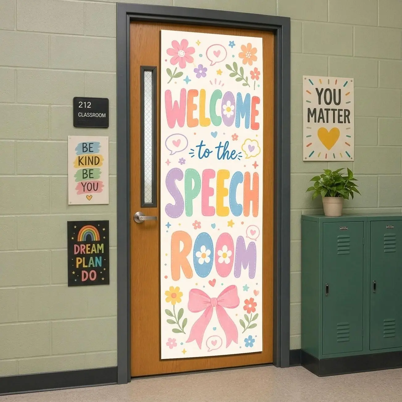 Personalized Speech Room Door Banner, Floral Polyester Linen Teacher Tapestry, Back To School Decor