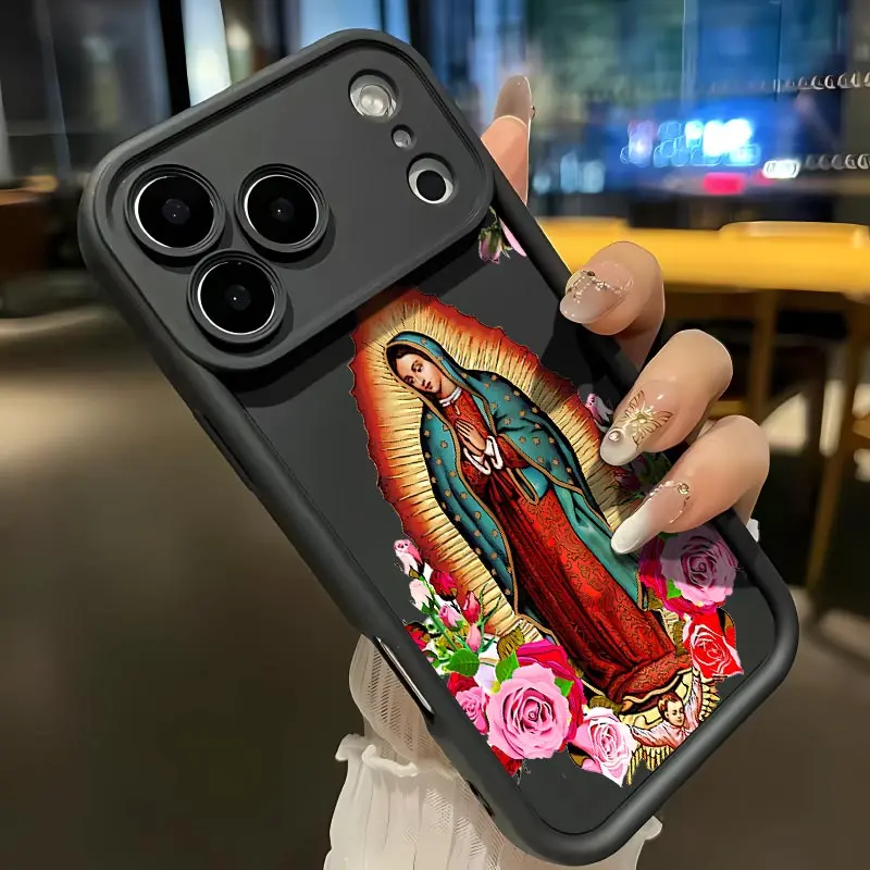 Virgin Mary Flower Soft & Flexible TPU Silicone Smartphone Casing for iPhone 17 Pro Max,AIR,16,15,14,13,12,11 Plus,XS Max - Durable,Shockproof,Full Camera Protection,Anti-Scratch,Anti-Fingerprint,Slim Fit Handheld Cellphone Devices Case,Gift for Women, Co