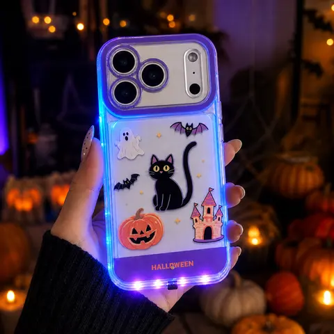 Glow-in-the-Dark TPU Phone Case Cover, Halloween-Themed Black Cat Ghost Pumpkin Pattern, Protective Accessory for iPhone 13-18 Pro Max & Samsung Galaxy S24-S26 Plus/Ultra, Accessories