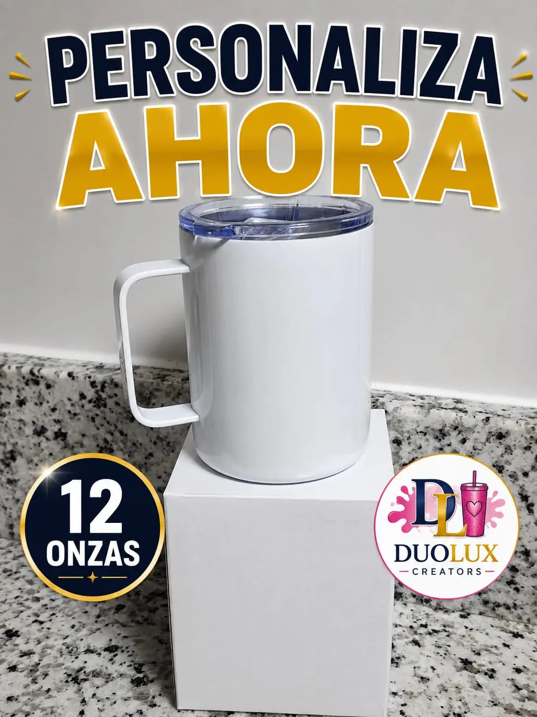 12 oz Personalized Stainless Steel Insulated Travel Mug with Handle & Lid – Custom Double Wall Coffee Cup