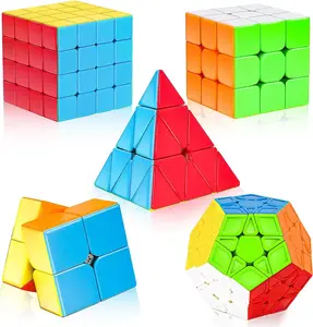 5-Pack Speed Magic Cube Set | 3x3, 2x2, 4x4, Pyramid & Megaminx Puzzle Cubes for All Ages