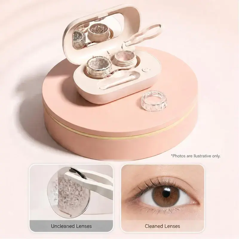 Magnetic Closure Pink Lens Travel Storage Box With Inner Vanity Mirror, Sealed Construction Minimizes Care Liquid Leakage For Daily Contact Lens Keeping