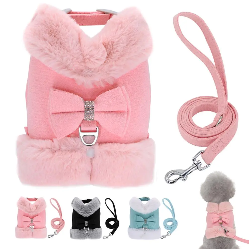 Cute Bowknot Design Dog Harness with Leash, 1 Set Thermal Lined Pet Chest Strap with Traction Rope, Pet Supplies for Small Medium Dogs & Cats