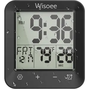 Waterproof Shower Clock Bathroom Timer, Digital Wall Clock with Countdown, Touch Screen, Temperature, Suction Cup Hanging Hole Stand for Kids Bath, Kitchen