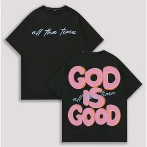 Men's and women's 230gsm large washed T-shirt GOD IS GOOD double-sided pattern print retro street wear loose round neck short sleeved cotton