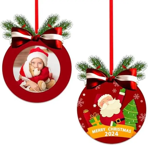 2024 Christmas Photo Frame Ornaments,3"x 3.5" Christmas Ornament Frame,Picture Frame Christmas Ornaments for Tree Decoration Christmas Ornament Gift