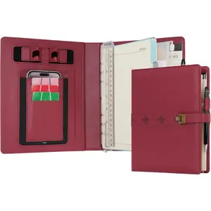 A5 Journal Binder PU Leather Composition Notebook Ruled Spiral Diary Portfolio with Pen, Refillable Paper, Removable Clipboard, Notepad for Business Travel School Planner Organizer (Red)