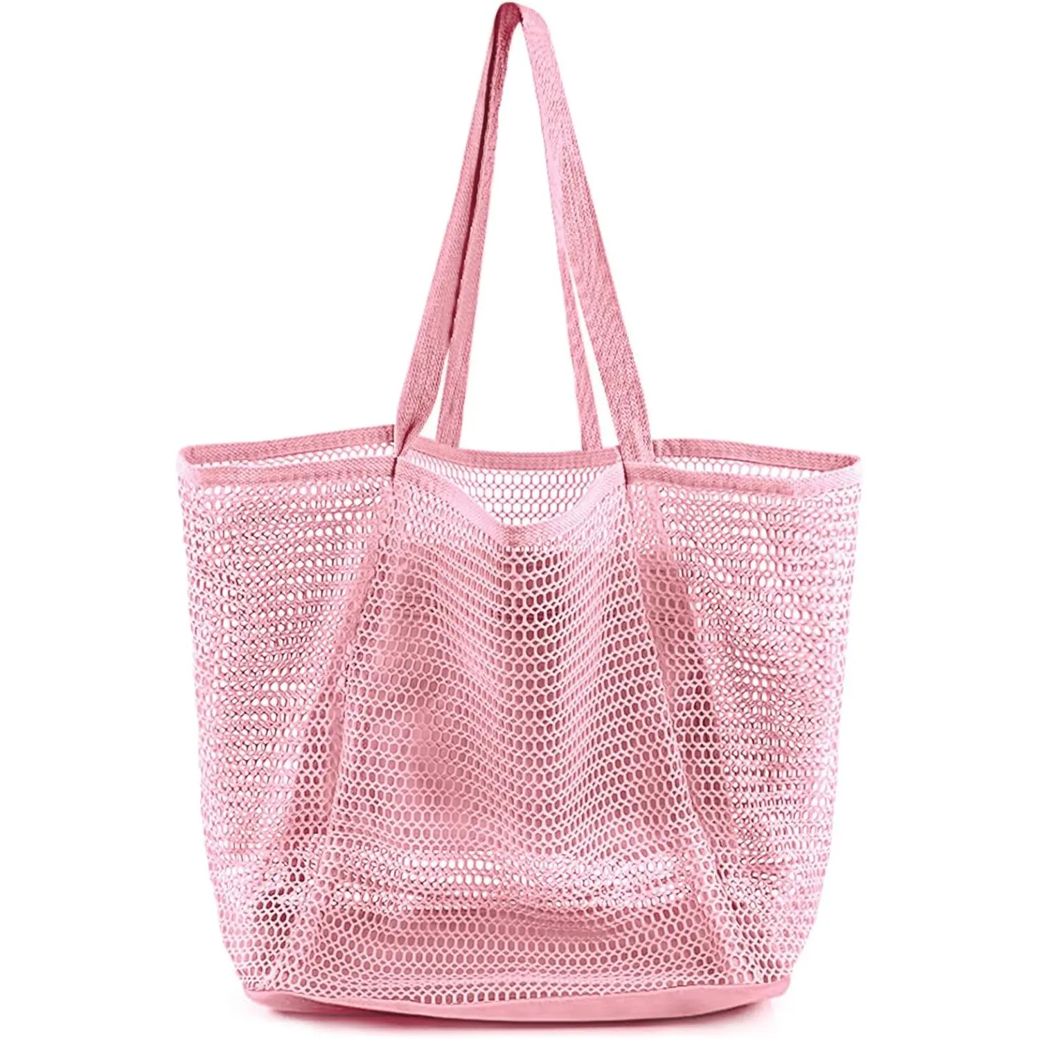 Women Beach Tote Bags, Summer Vacation Mesh Shoulder Bag, Large Capacity Inner Pocket Sandproof Woven Travel Handbag