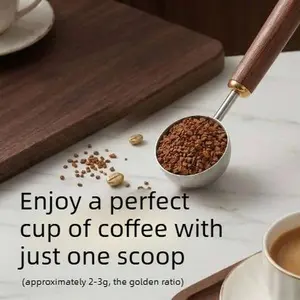 304 Stainless Steel Long-Handled Coffee Measuring Spoon - Walnut Wood Accent, Coffee Bean & Powder Scoop for Kitchen Roasting Utensils